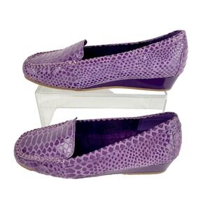 New AJ Valenci Leather Loafers Womens 8.5 W Purple Embossed Shoes Comfort Flats